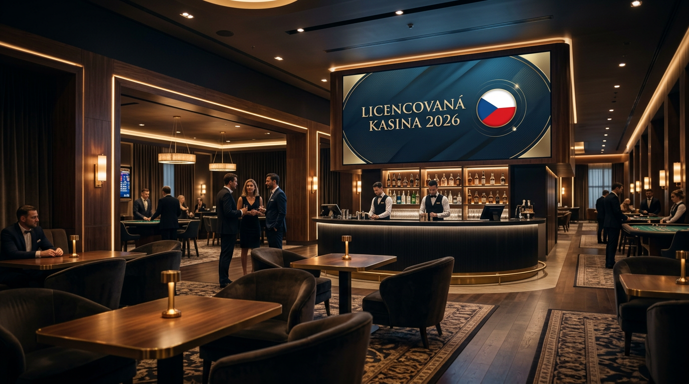Luxusní interiér kasina s logem českých licencovaných heren pro rok 2026