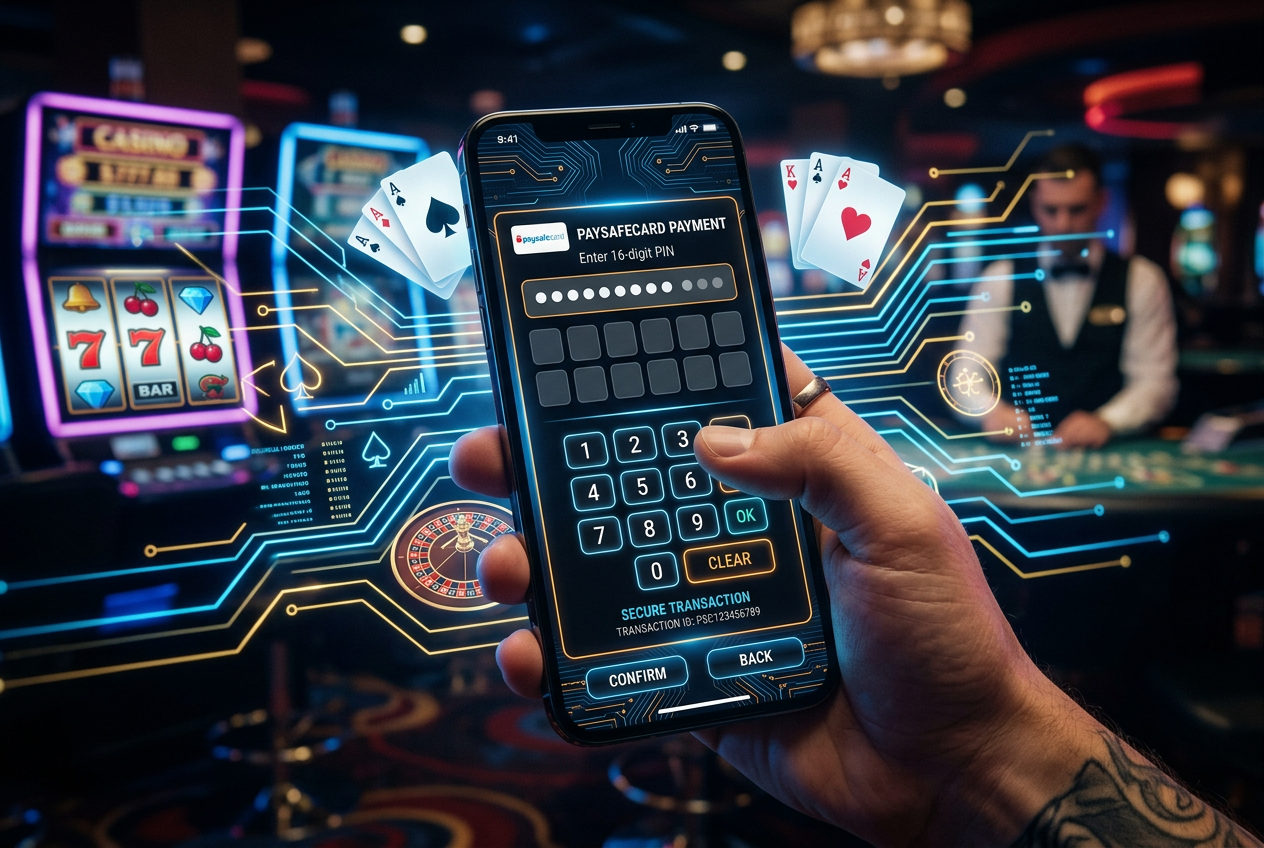 Moderní digitální platba Paysafecard v online kasinu přes smartphone