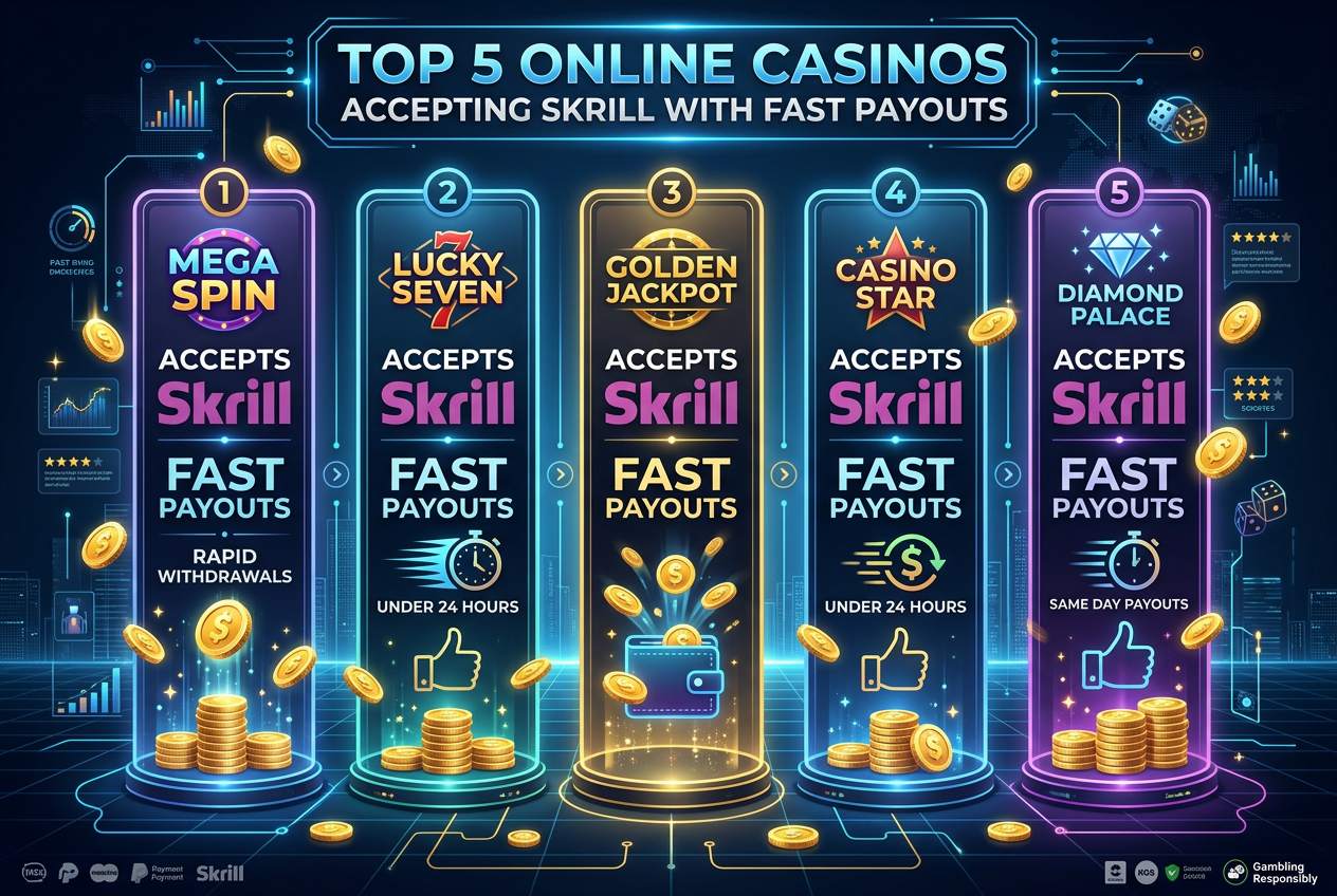 Infografika nejlepších Skrill kasin pro rok 2026